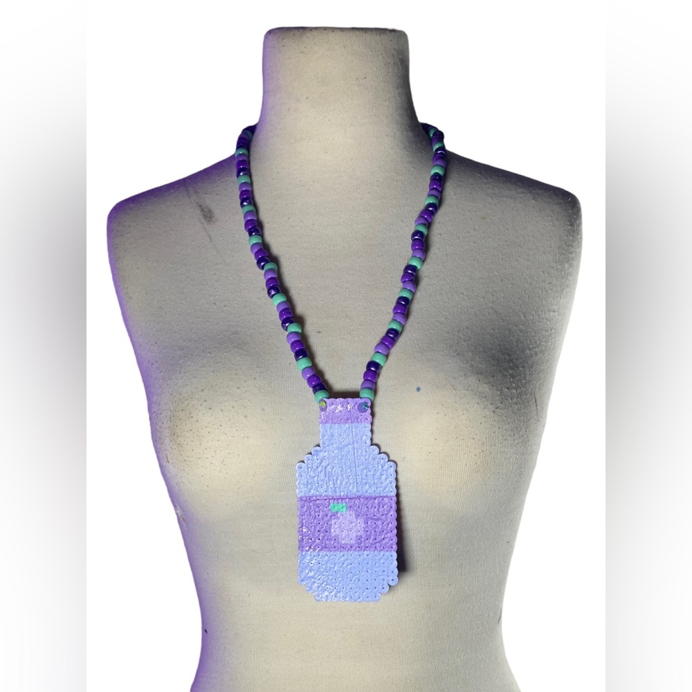 Purple Kawaii Grape Pastel Milk Bottle Perler Bead Pendant Kandi Necklace